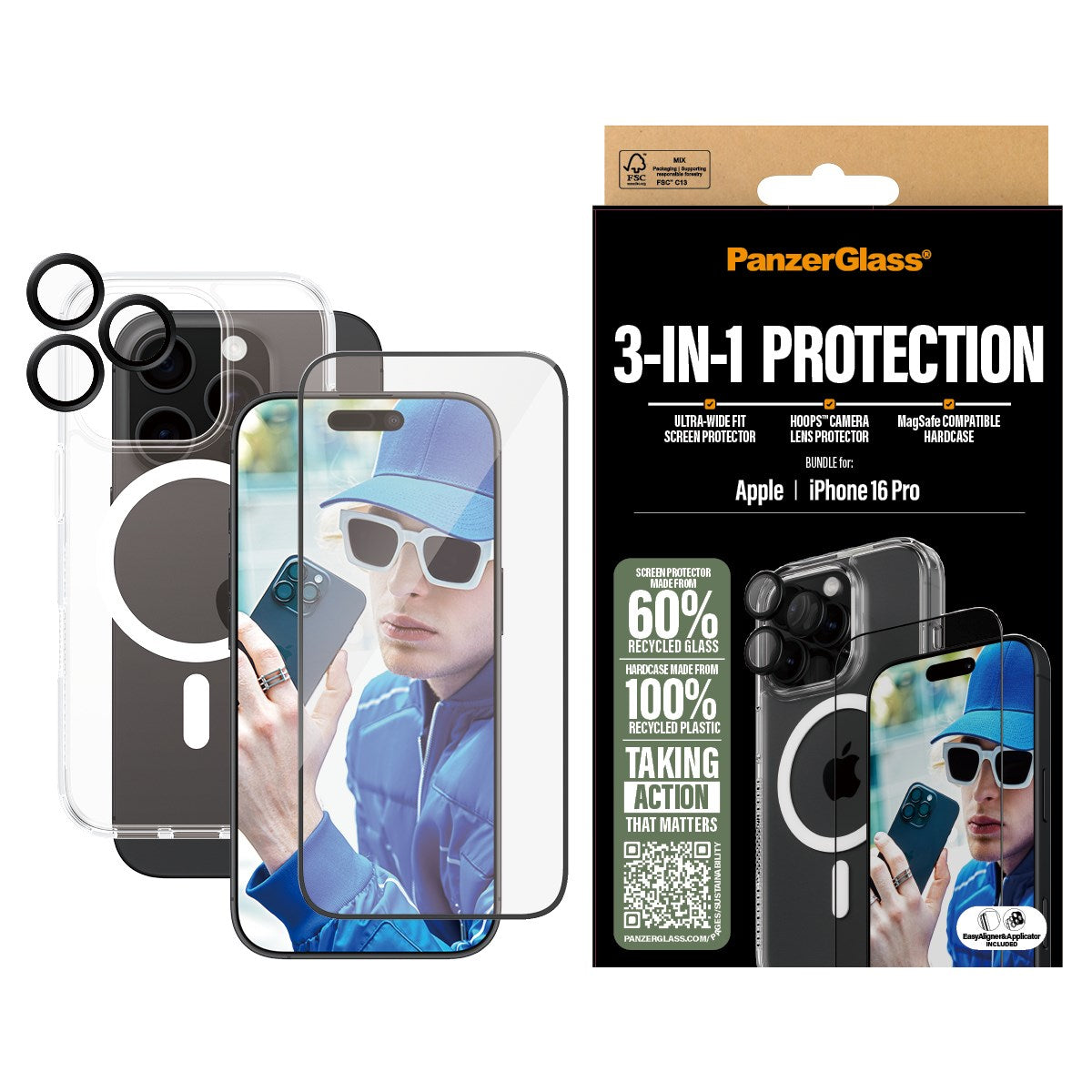PanzerGlass® 3-i-1 Beskyttelsespakke iPhone 16 Pro